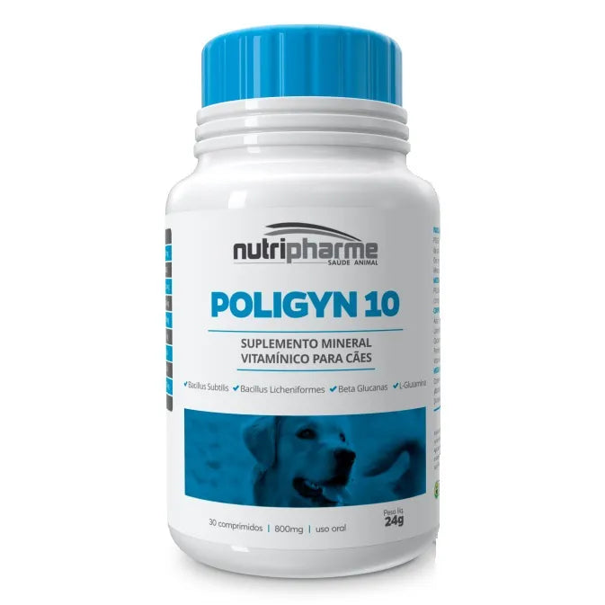 Suplemento Mineral Poligyn 10 Nutripharme para Cães 30 Comprimidos