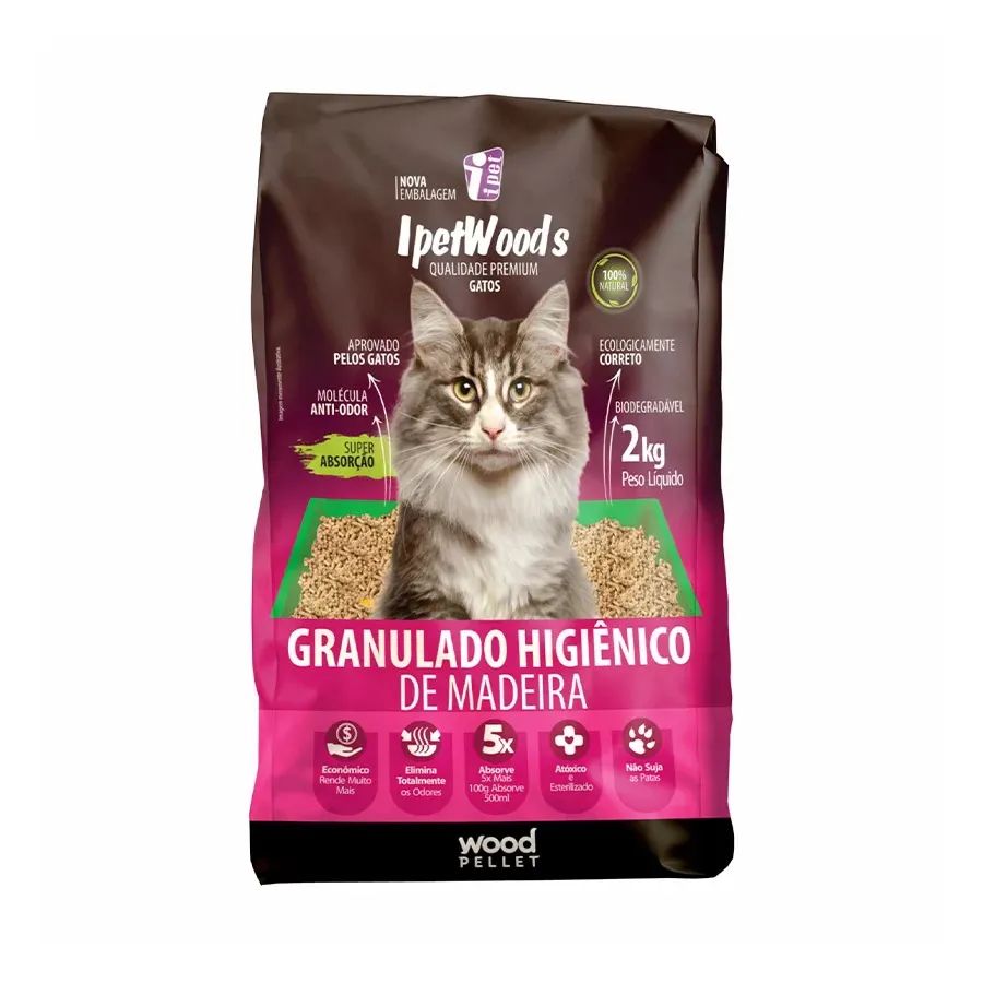 Granulado Higiênico de Madeira para Gatos Ipet Woods