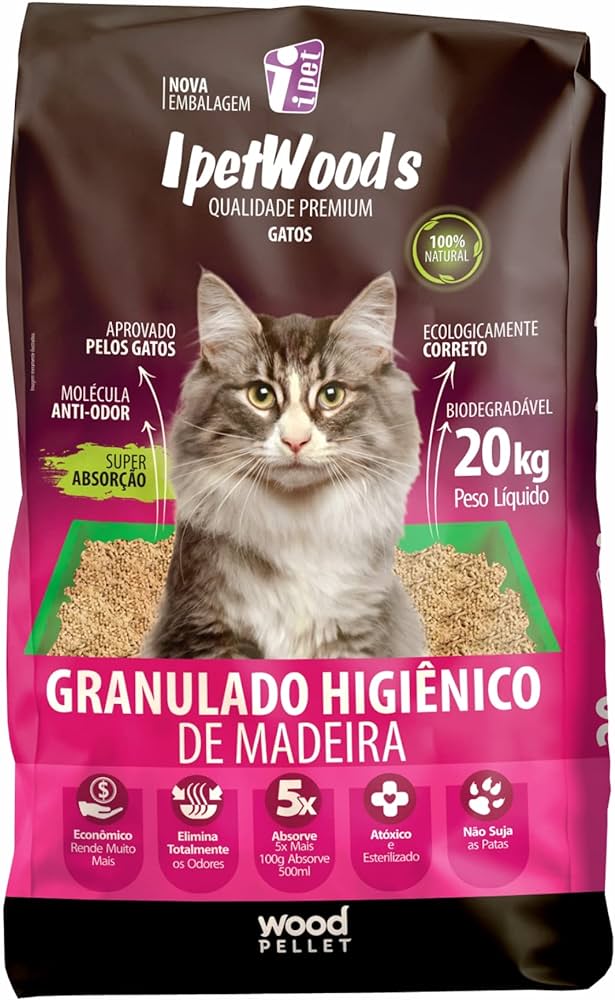 Granulado Higiênico de Madeira para Gatos Ipet Woods