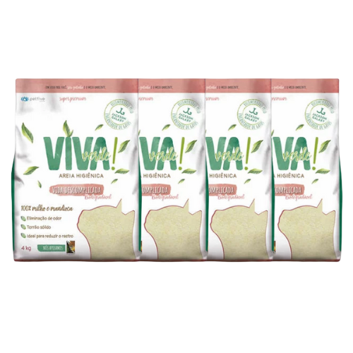 Kit 4 unidades Areia Higiênica Viva Verde Vida Descomplicada 4 Kg