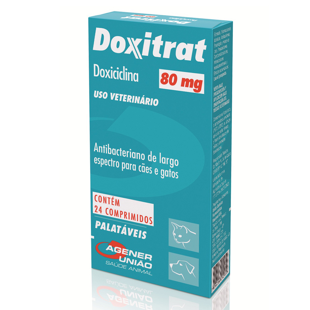 Antibiótico Doxitrat Agener para Cães e Gatos 80 mg 24 Comprimidos