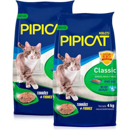 Kit 2 Unidades de Areia Higiênica para Gatos Pipicat Classic 4 Kg