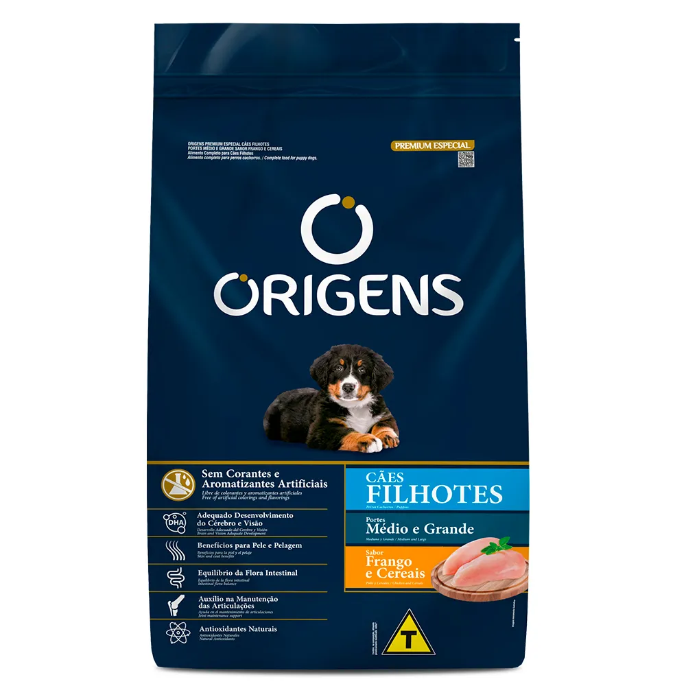 Ração Origens para Cães Filhotes de Médio e Grande Porte Sabor Frango 15 Kg