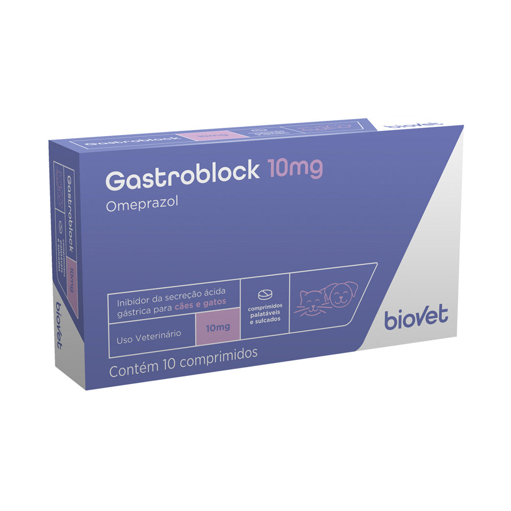 Antiácido Biovet Gastroblock para Cães e Gatos 10 mg 10 Comprimidos