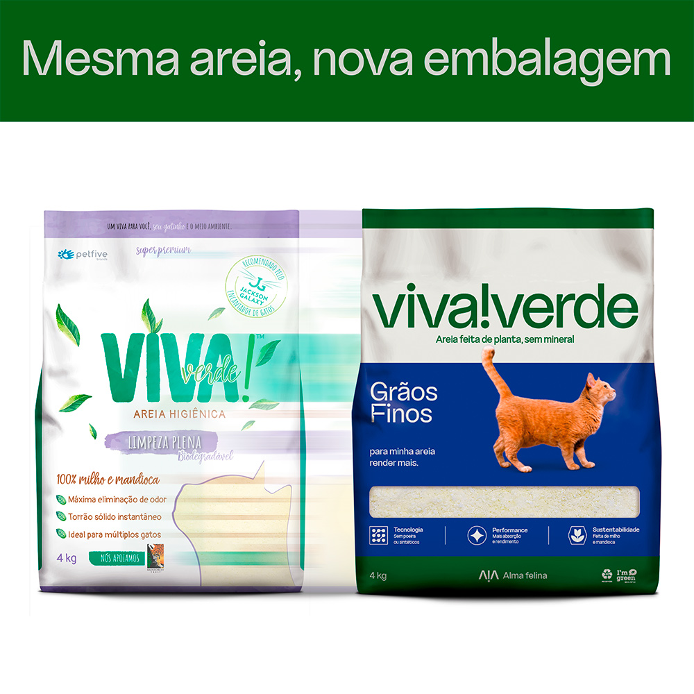 Kit 3 unidades Areia Higiênica para Gatos Viva Verde Grãos Finos 4 Kg