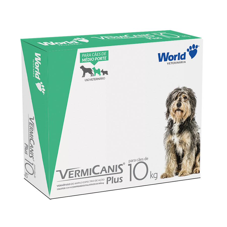 Vermífugo VermiCanis Plus World 800 mg para Cães de 10 Kg