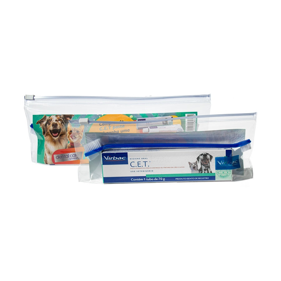 Kit Saúde Oral Virbac com Pasta CET e Escova para Cães e Gatos