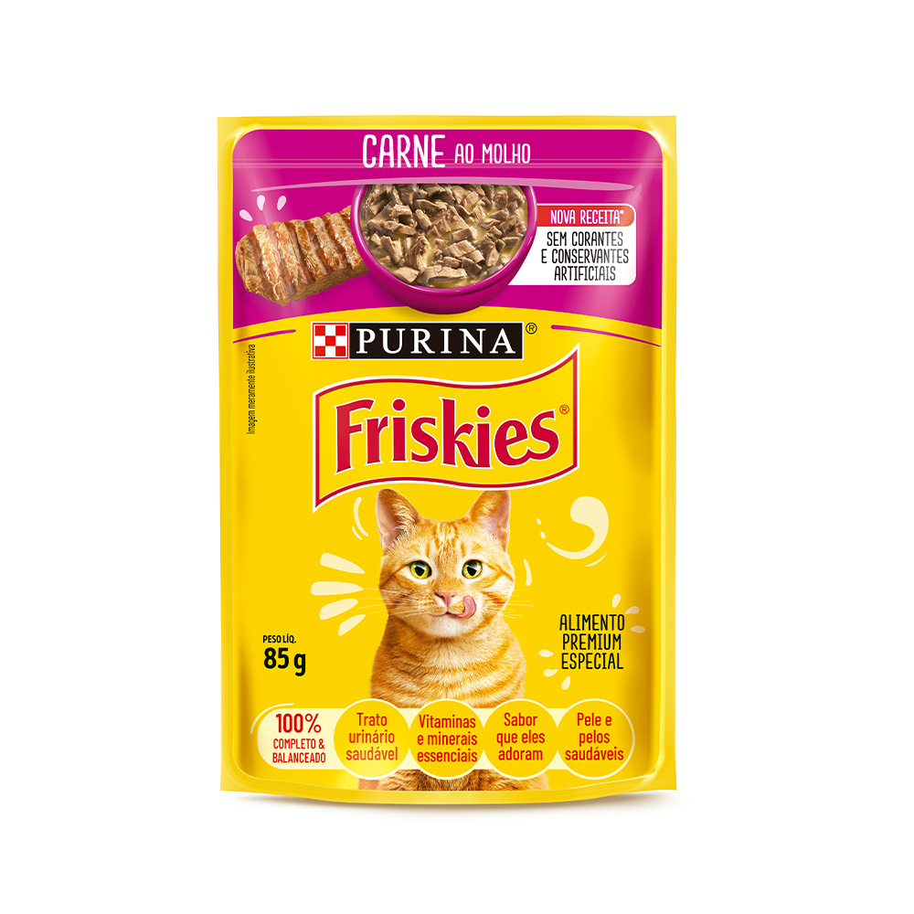 Ração Úmida Nestlé Purina Friskies para Gatos Sabor Carne ao Molho Sachê 85g