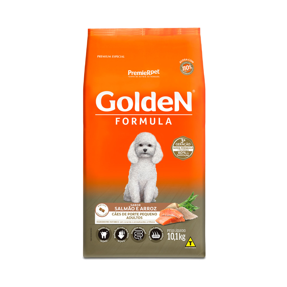 Ração Golden Fórmula Mini Bits para Cães Adultos de Porte Pequeno Sabor Salmão e Arroz