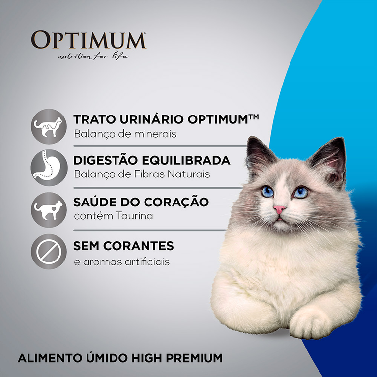 Ração Úmida Optimum para Gatos Adultos Castrados Sabor Frango Sachê 85 g