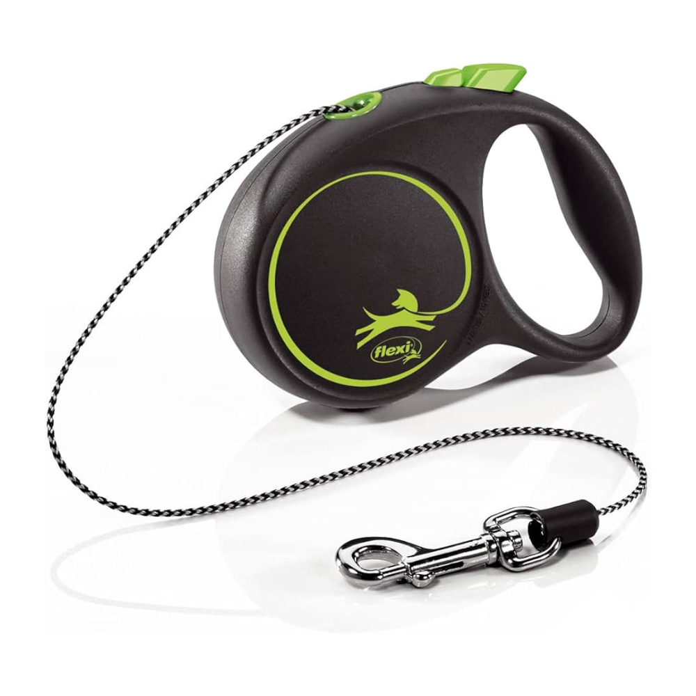 Guia Flexi Black Design com Corda Verde para Cães