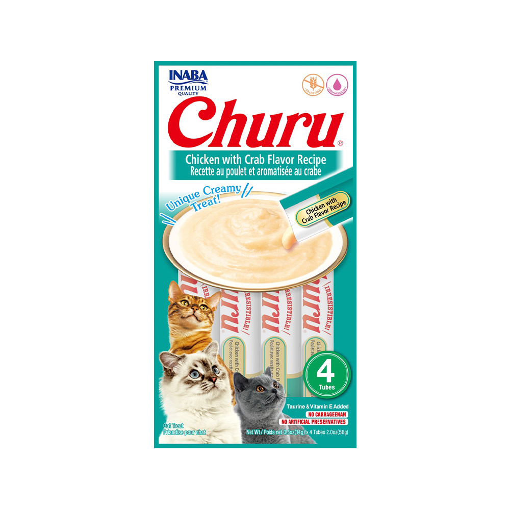 Petisco Purê Churu para Gatos Sabor Frango e Caranguejo 4 Unidades 56g