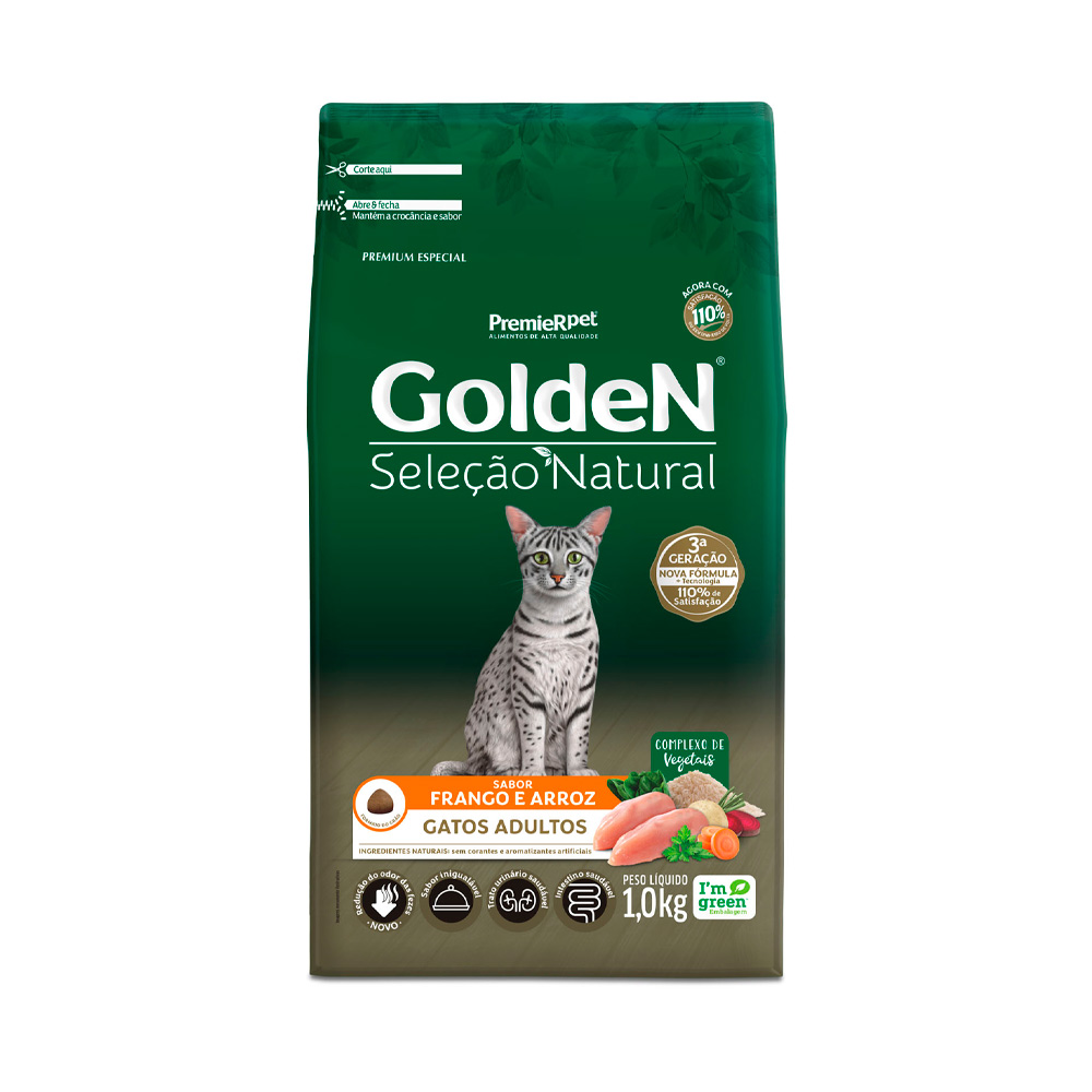 Ração Golden Seleção Natural para Gatos Adultos Sabor Frango e Arroz - Loja Pet Mais