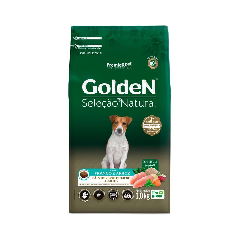 Ração Golden Seleção Natural Mini Bits para Cães Adultos Sabor Frango e Arroz