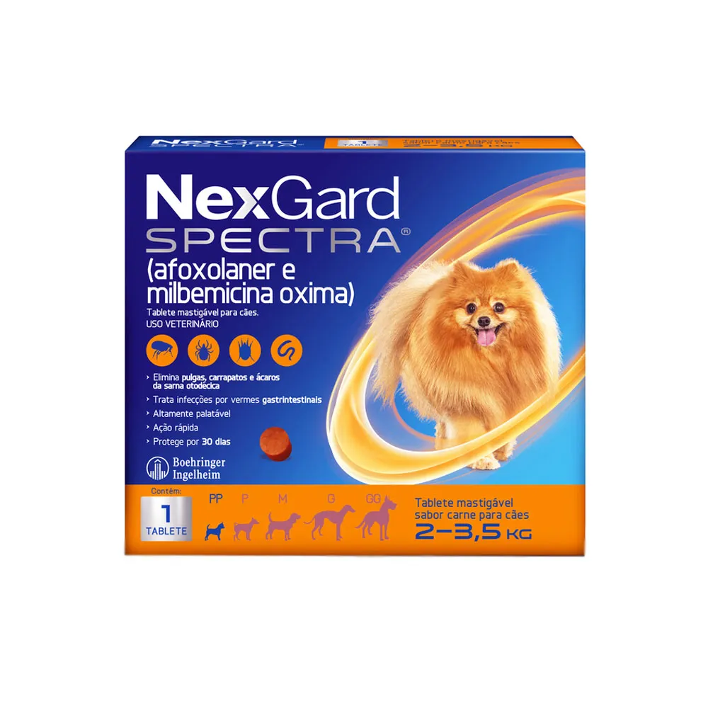 NexGard Spectra Antipulgas e Carrapatos para Cães de 2 a 3,5 Kg 0,5 g 1 Comprimido