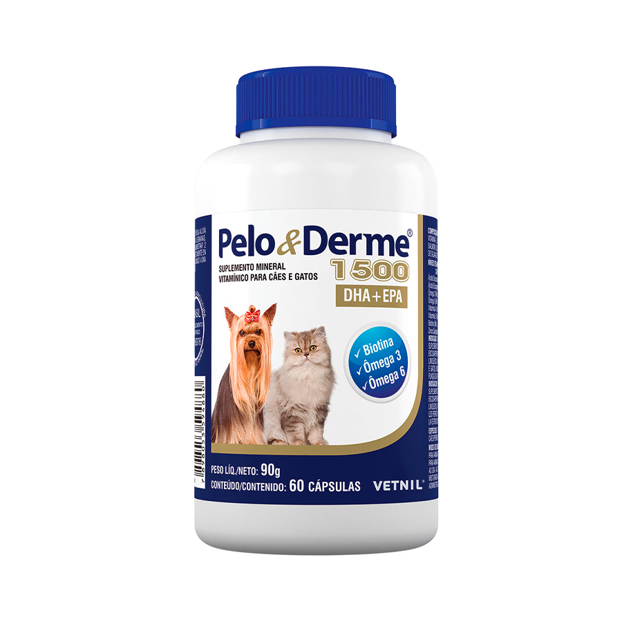 Suplemento Pelo e Derme 1500mg DHA+EPA Vetnil para Cães e Gatos