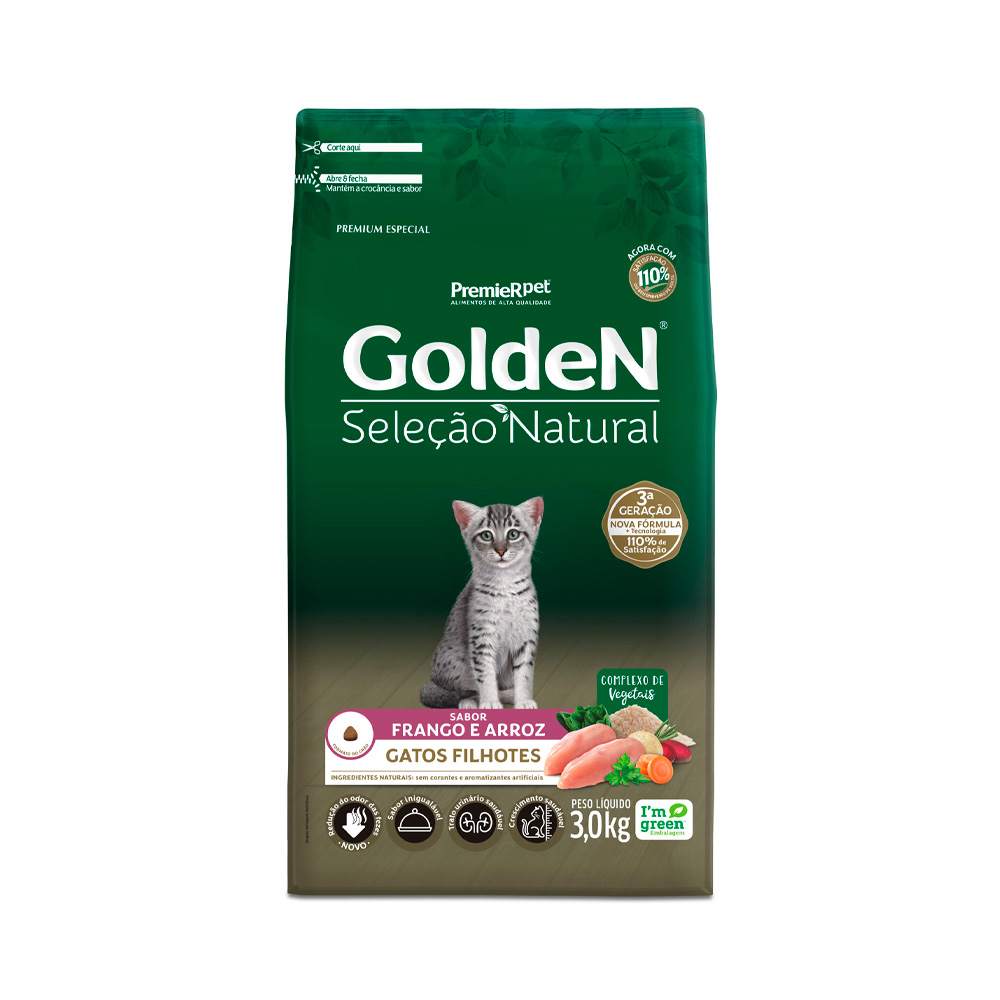 Ração Golden Seleção Natural para Gatos Filhotes Sabor Frango e Arroz - Loja Pet Mais