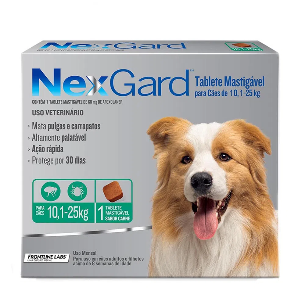 NexGard Antipulgas e Carrapatos para cães de 10,1 a 25 Kg 68 mg