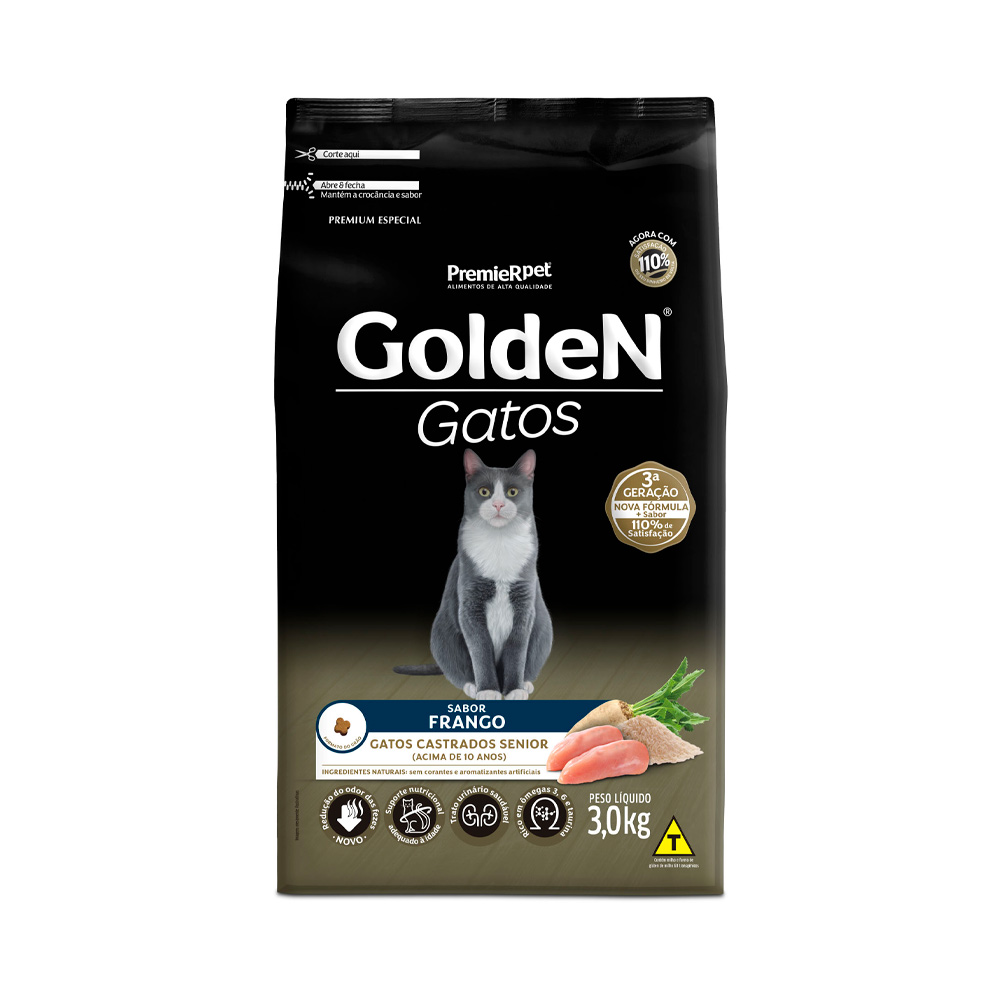 Ração Golden para Gatos Castrados Sênior Sabor Frango