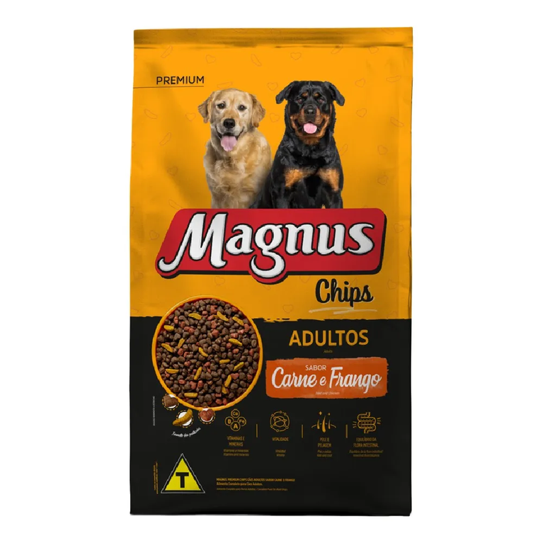 Ração Magnus Chips para Cães Adultos Sabor Carne e Frango