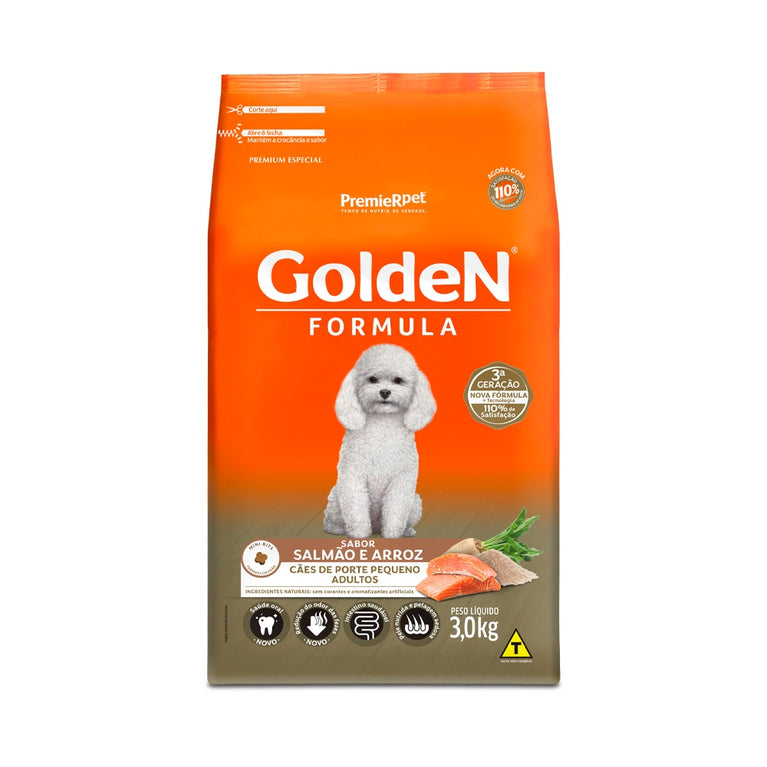 Ração Golden Fórmula Mini Bits para Cães Adultos de Porte Pequeno Sabor Salmão e Arroz