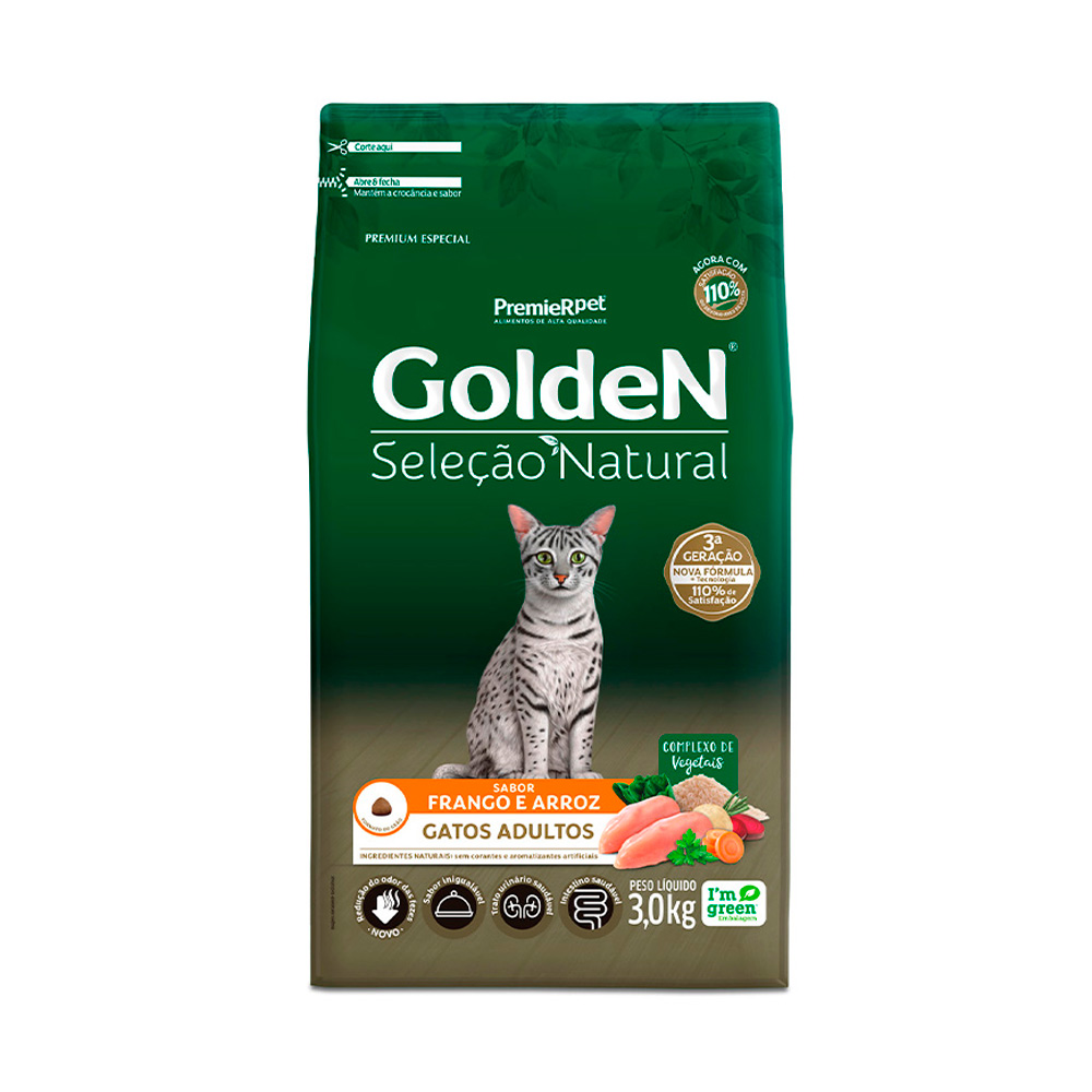 Ração Golden Seleção Natural para Gatos Adultos Sabor Frango e Arroz