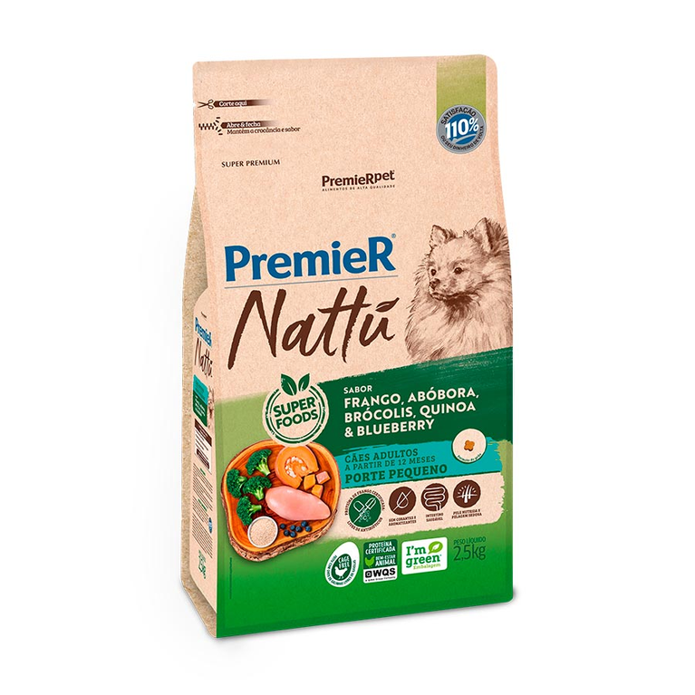 Ração PremieR Nattu para Cães Adultos de Raças Pequenas Sabor Frango com Abóbora