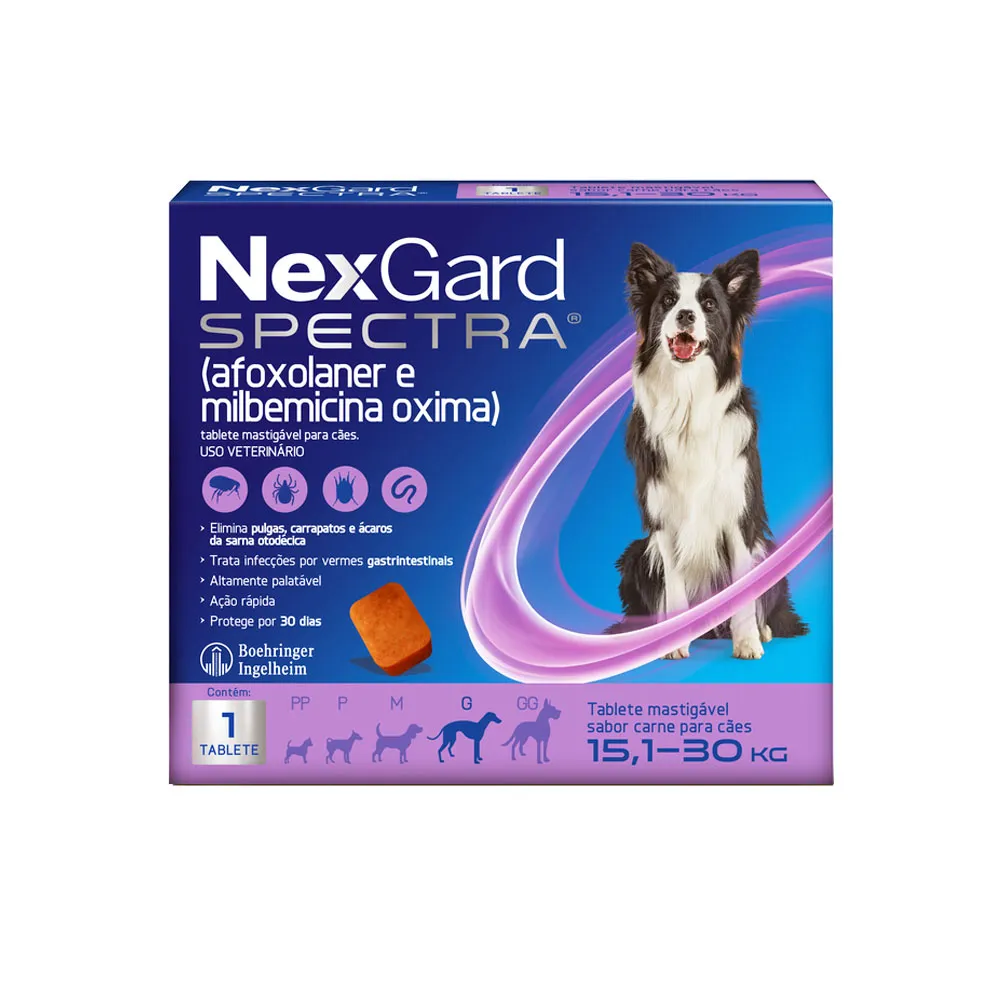 NexGard Spectra Antipulgas e Carrapatos para Cães de 15,1 a 30 Kg 4 g 1 Comprimido