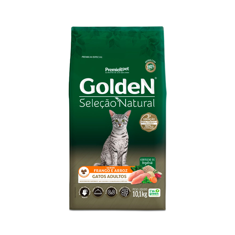 Ração Golden Seleção Natural para Gatos Adultos Sabor Frango e Arroz