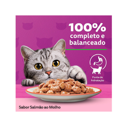 Ração Úmida Whiskas para Gatos Adultos Sabor Salmão ao Molho Sachê 85 g