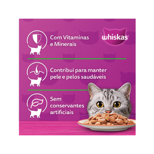 Ração Úmida Whiskas para Gatos Adultos Sabor Salmão ao Molho Sachê 85 g