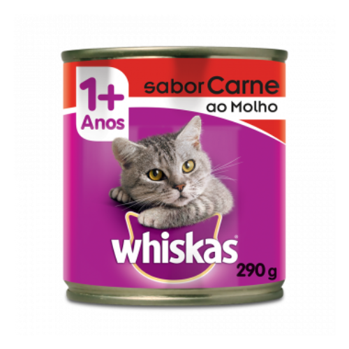 Ração Úmida Whiskas para Gatos Adultos Sabor Carne ao Molho Lata 290 g