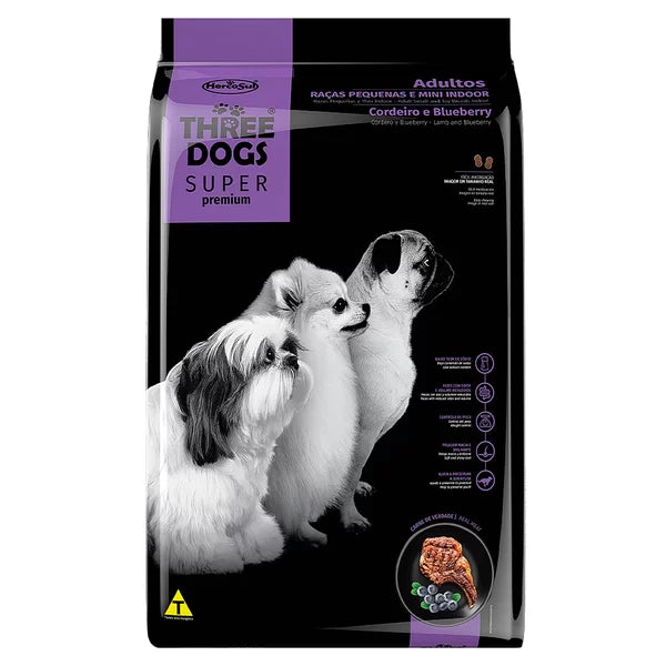 Ração Three Dog Super Premium para Cães Adultos Pequenos e Mini Sabor Cordeiro