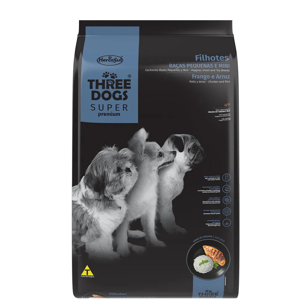 Ração Three Dog Super Premium para Cães Filhotes Pequenos e Mini Sabor Frango