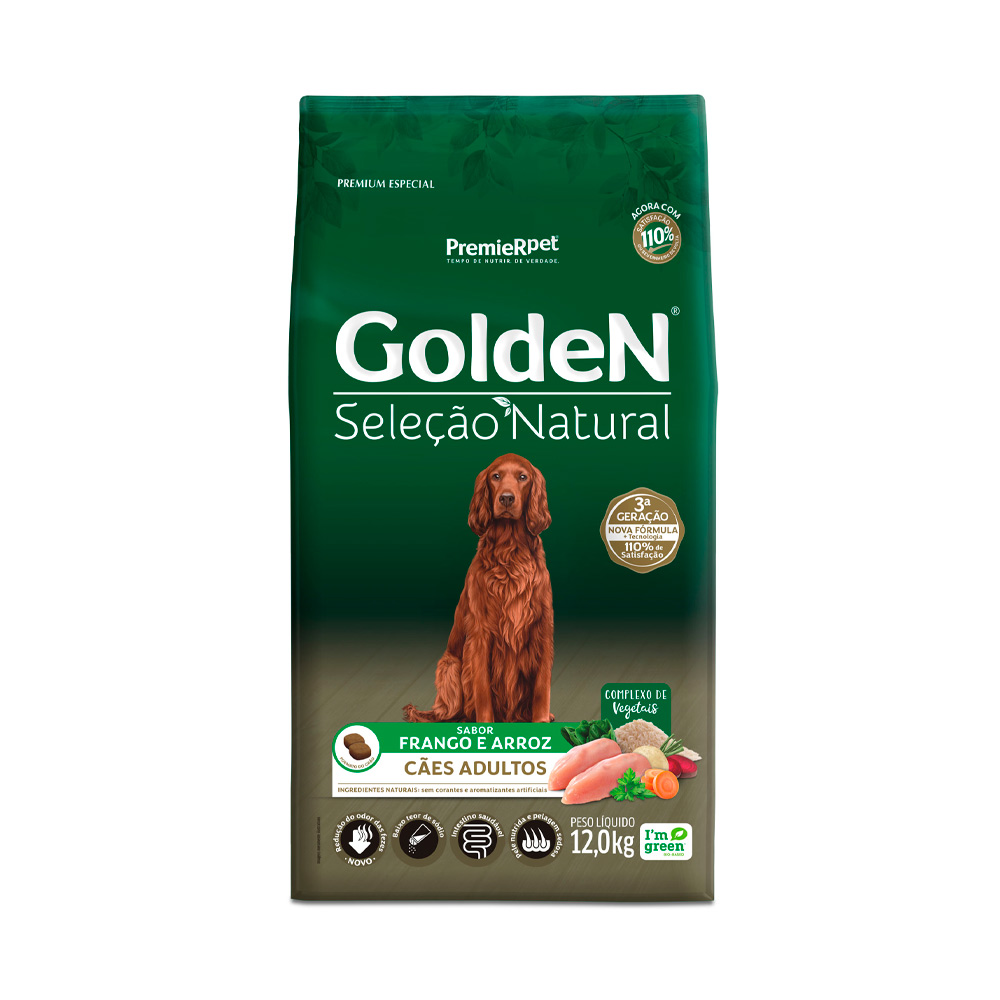 Ração Golden Seleção Natural para Cães Adultos Sabor Frango e Arroz