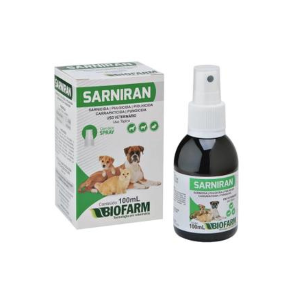 Spray Sarnicida Sarniran Biofarm para Cães e Gatos 100 mL