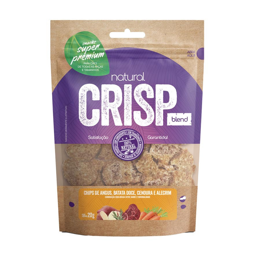 Snack Natural Crisp Blend Chips de Angus, Batata Doce, Cenoura e Alecrim para Cães 20 g