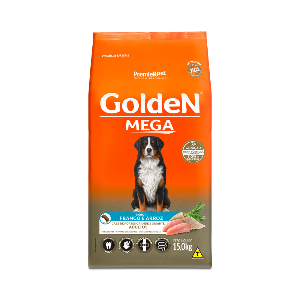 Ração Golden Mega para Cães Adultos Raças Grandes e Gigantes Sabor Frango e Arroz - Loja Pet Mais