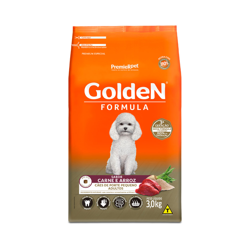 Ração Golden Fórmula Mini Bits para Cães Adultos de Porte Pequeno Sabor Carne e Arroz - Loja Pet Mais