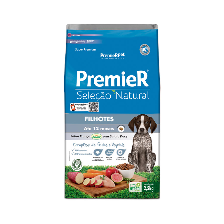 Ração PremieR Seleção Natural para Cães Filhotes Sabor Frango Korin e Batata Doce