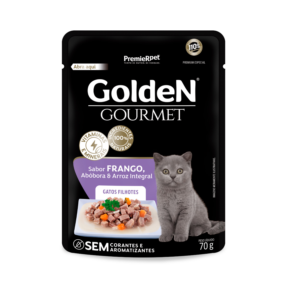 Ração Úmida Golden para Gatos Filhotes Sabor Frango, Abóbora e Arroz Integral 70 g