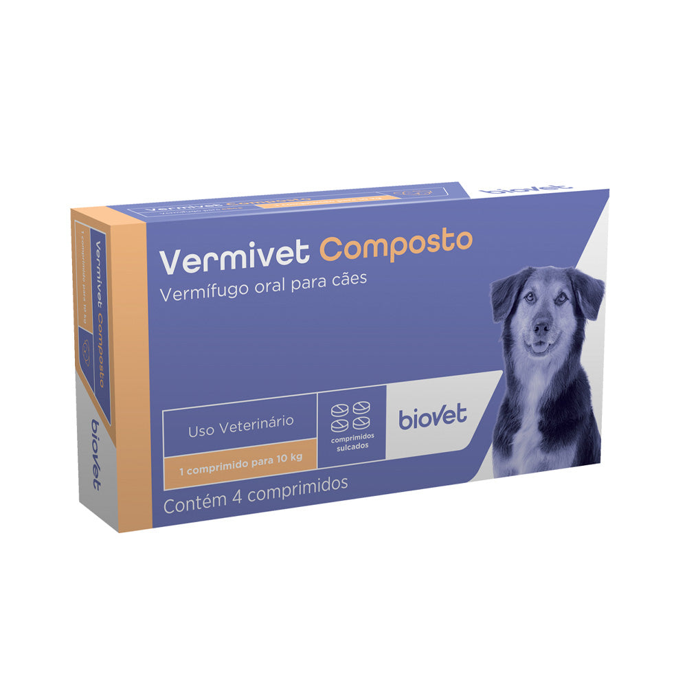 Vermífugo Biovet Vermivet Composto para Cães 600 mg 4 Comprimidos