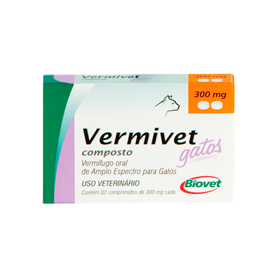 Vermífugo Biovet Vermivet para Gatos 300 mg 2 Comprimidos