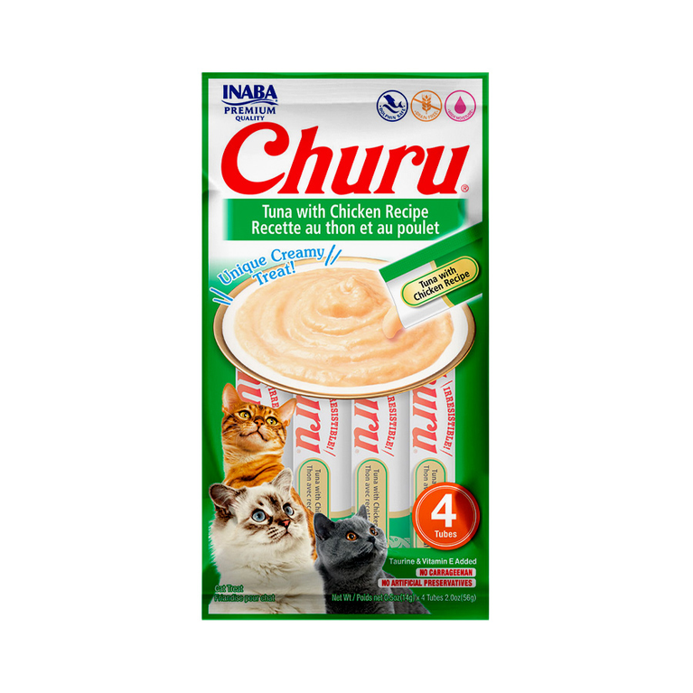 Petisco Purê Churu para Gatos Sabor Atum com Galinha 4 unidades de 56 g