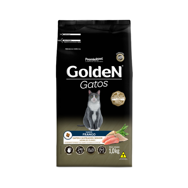 Ração Golden para Gatos Castrados Sênior Sabor Frango - Loja Pet Mais