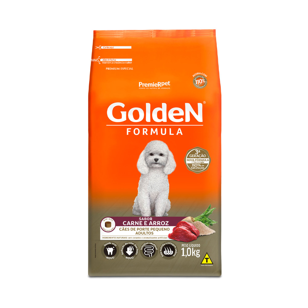 Ração Golden Fórmula Mini Bits para Cães Adultos de Porte Pequeno Sabor Carne e Arroz