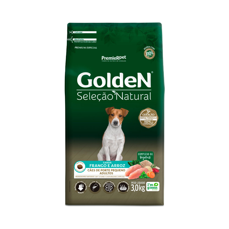 Ração Golden Seleção Natural Mini Bits para Cães Adultos Sabor Frango e Arroz