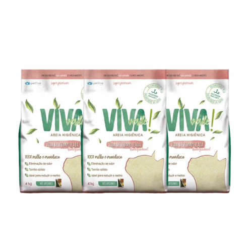 Kit 3 unidades Areia Higiênica Viva Verde Vida Descomplicada 4 Kg