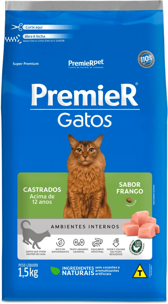 Ração Premier para Gatos Adultos Acima de 12 Anos Frango - 1,5 Kg