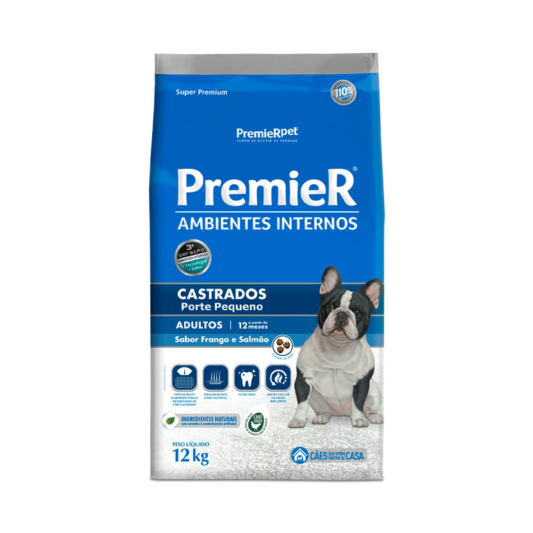 Ração PremieR Ambientes Internos para Cães Adultos Castrados Sabor Frango e Salmão
